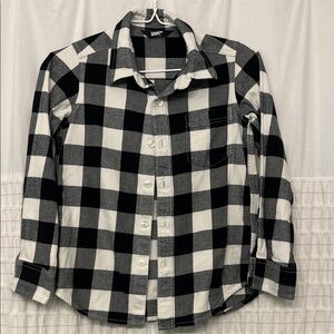 Lands’ End Kids Black & White Buffalo Check Plaid Button Shirt; like new M 8